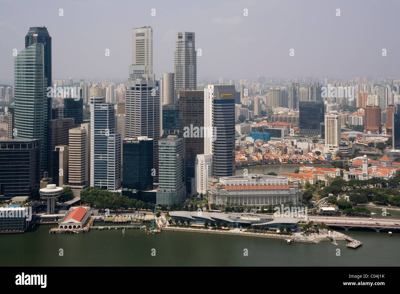 Singapur Skyline der Stadt vom Dach des Marina Bay Sands Stockfoto