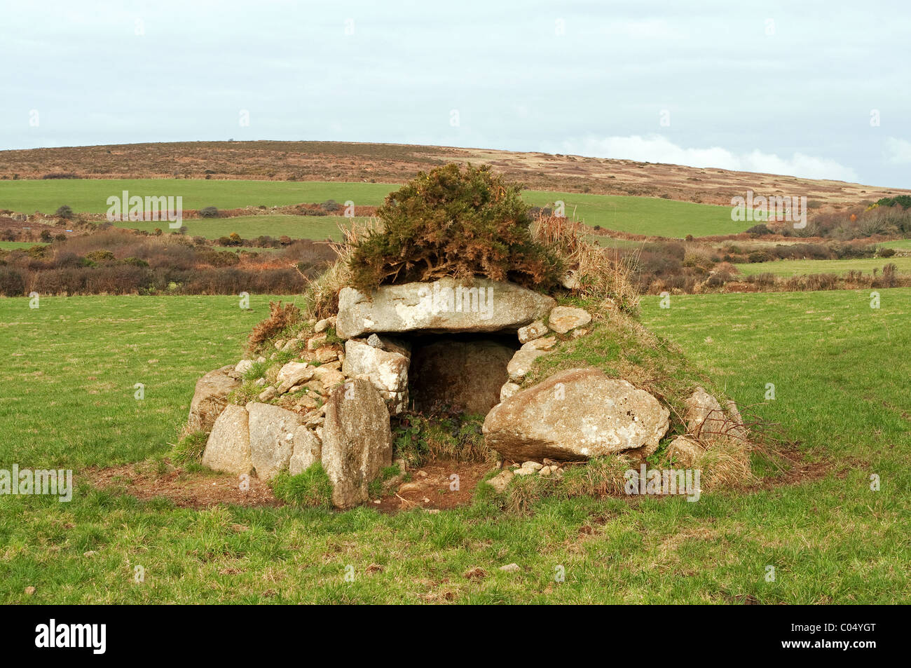"Brane Barrow" einer alten heidnischen Grabkammer, in der Nähe der Ortschaft von Sancreed in West Cornwall, Großbritannien Stockfoto