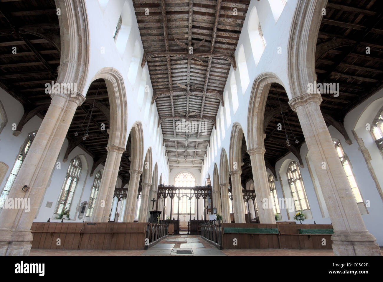 Innenraum der Kirche Allerheiligen, Blythburgh Suffolk UK Stockfoto