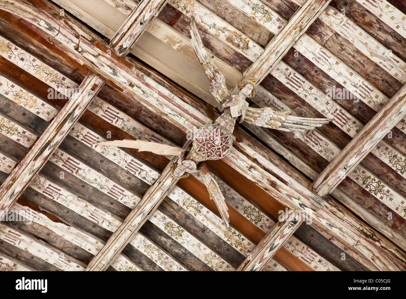 Detail der Engel im Dach des Blythburgh All Saints Church, Suffolk UK Stockfoto