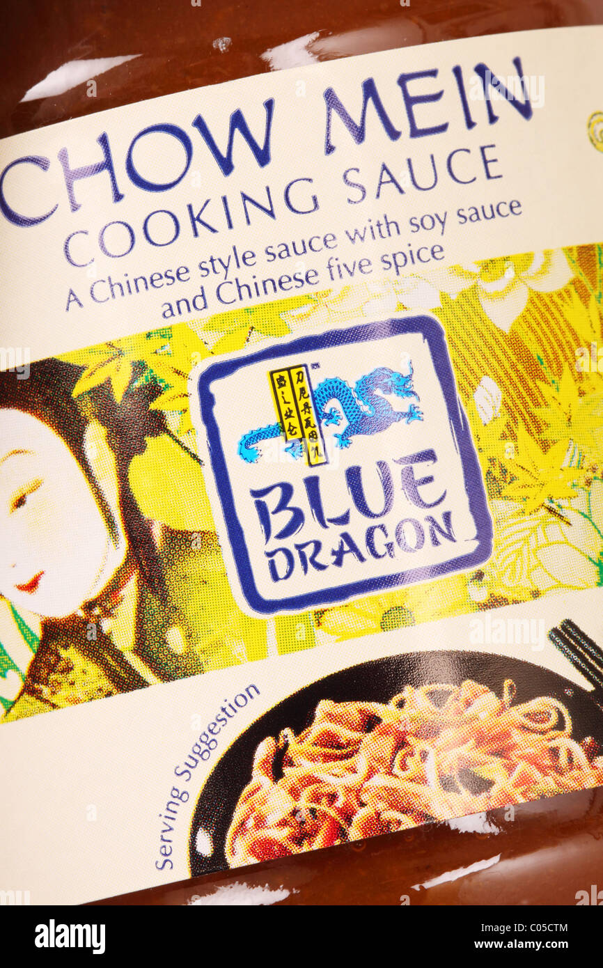 Blaue Drachen Marke chinesischen Stil Chow Mein Kochen Sauce Marke Flasche Stockfoto