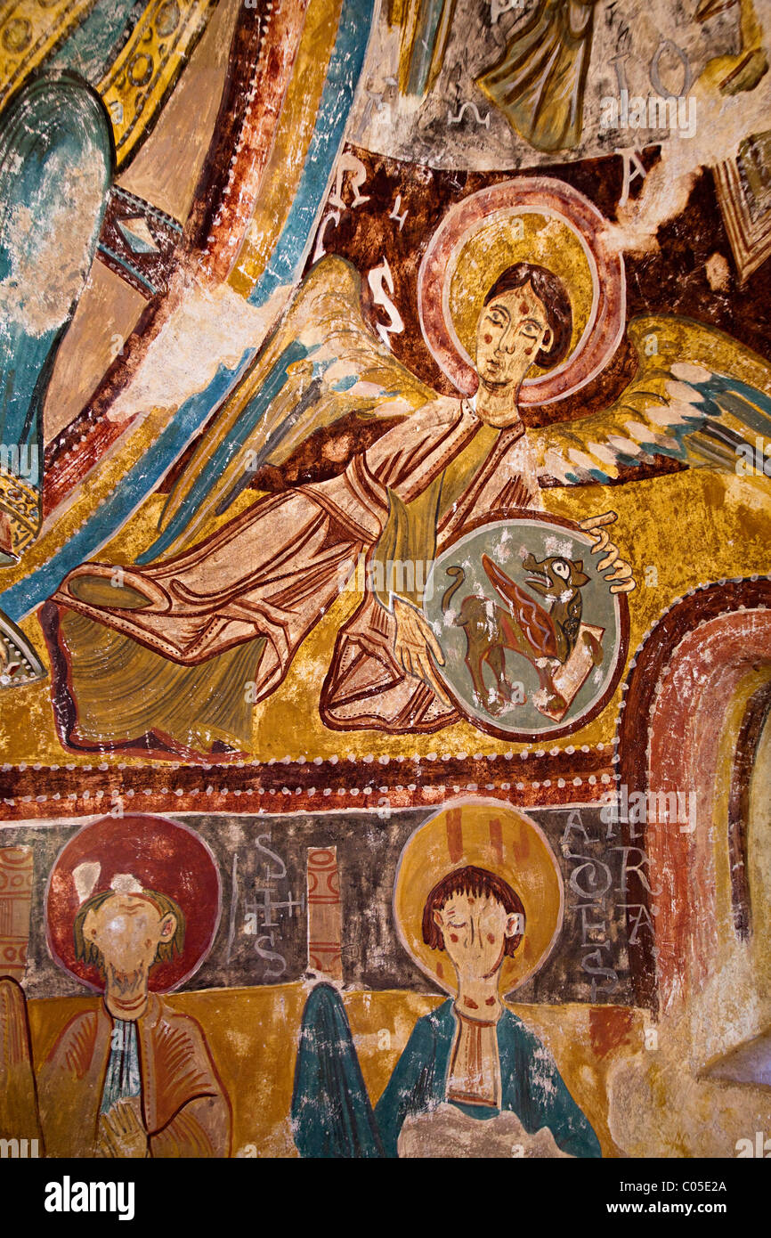 Romanische Malereien in Sant Miquel d'Engolasters Andorra erhalten Stockfoto