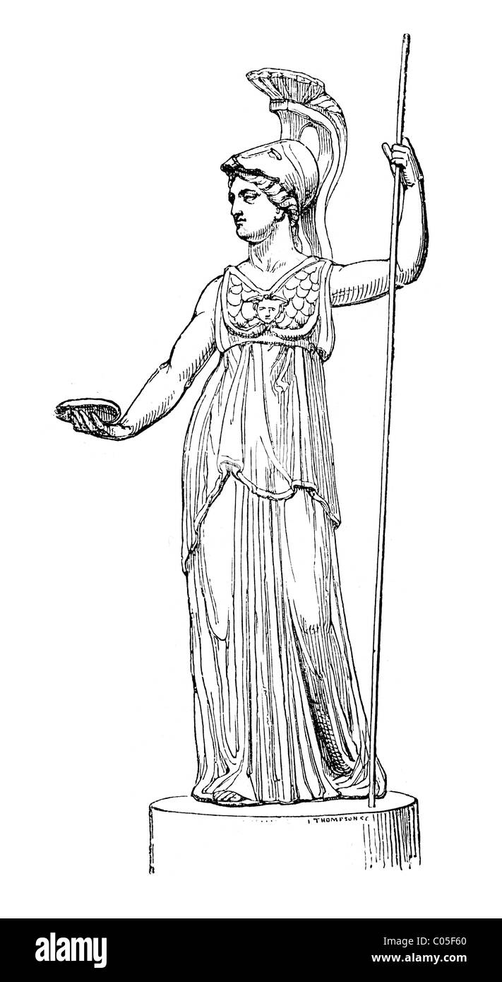 Athena griechische Göttin der Weisheit, Kriegsführung, Strategie, heroische Bemühungen, Kunsthandwerk und Grund. Stockfoto