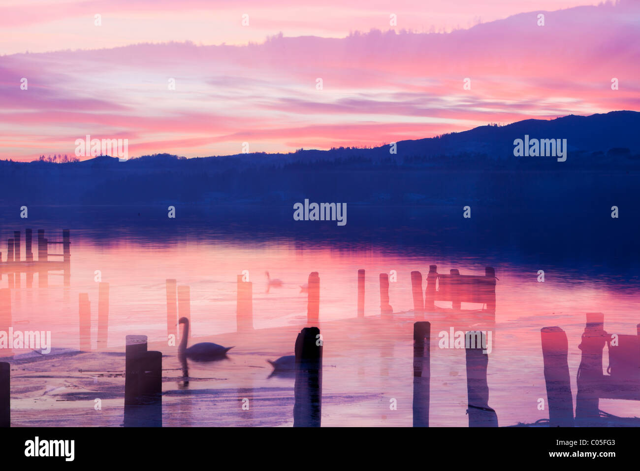 Waterhead in Ambleside am Lake Windermere, Lake District, UK, bei Sonnenuntergang. Stockfoto