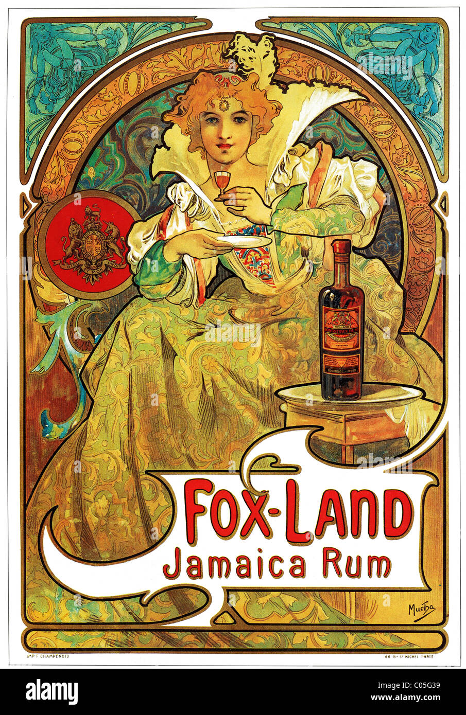 Alphonse Mucha (Alfons Maria) 1860-1939 Fox Land Jamaika Rum Stockfoto