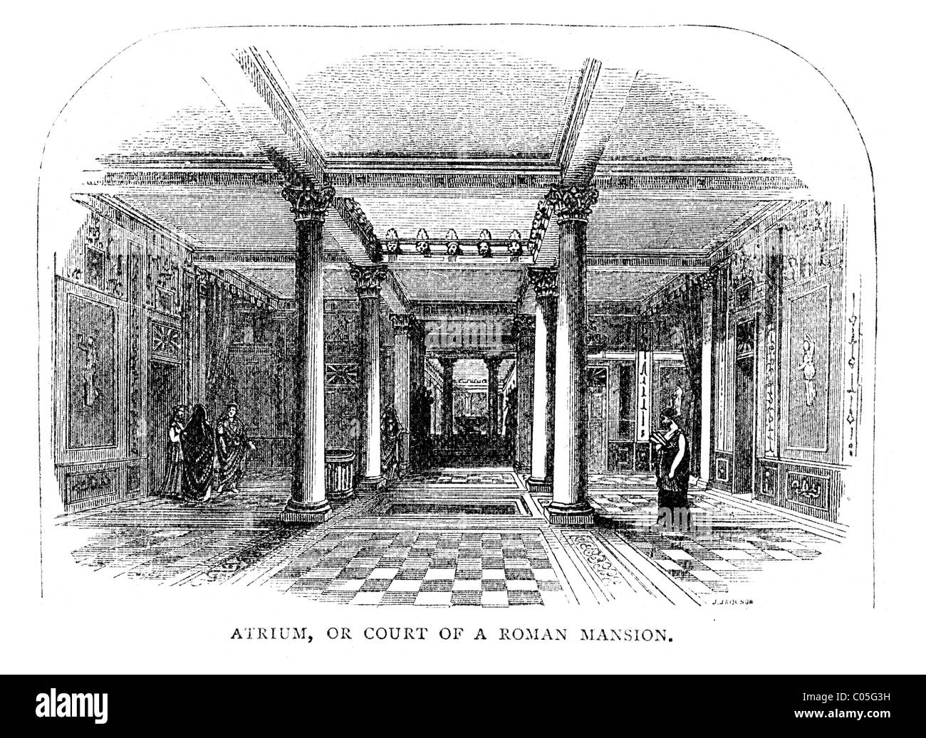 Vintage Gravur des Atrium oder Gericht einer römischen Villa Stockfoto