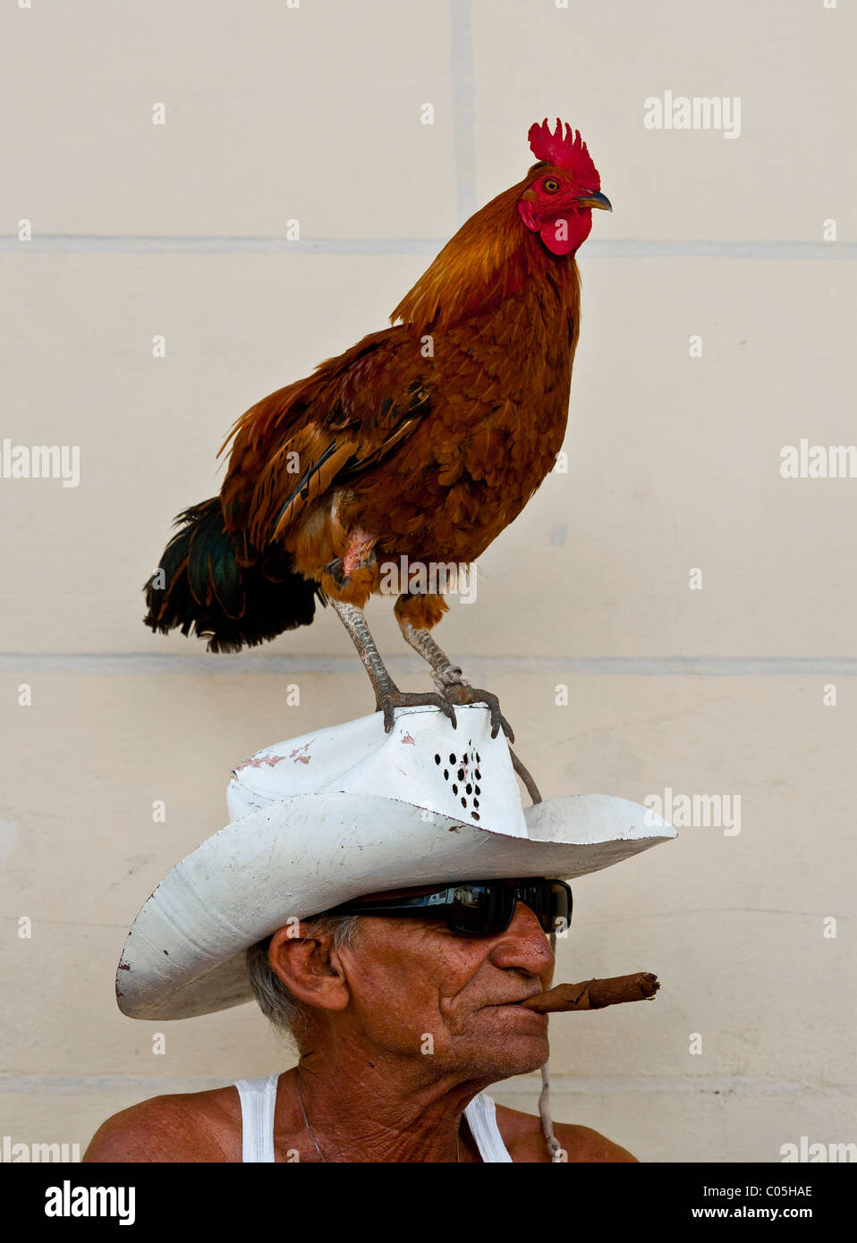 Mann mit Huhn Street Szene Trinidad Provinz von Sancti Spíritus, Zentralkuba Stockfoto