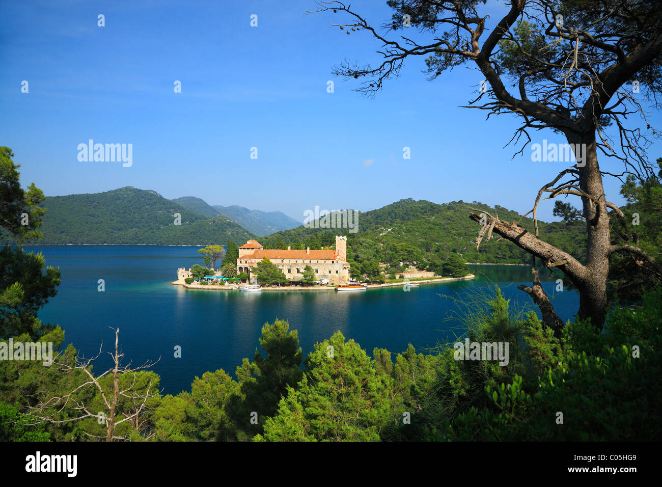 Mljet, Nationalpark, Kirche und Kloster der Heiligen Maria, Kroatien. Stockfoto