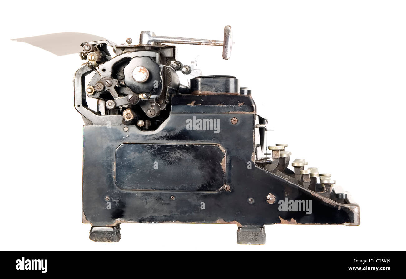 Alte antike weiße Schreibmaschine mit schwarzen Tasten Stockfoto