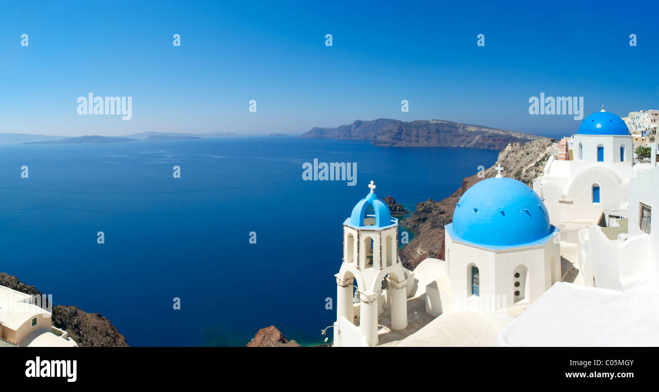 Santorini, Griechenland. Blick über Caldera, Oia, Santorini Stockfoto