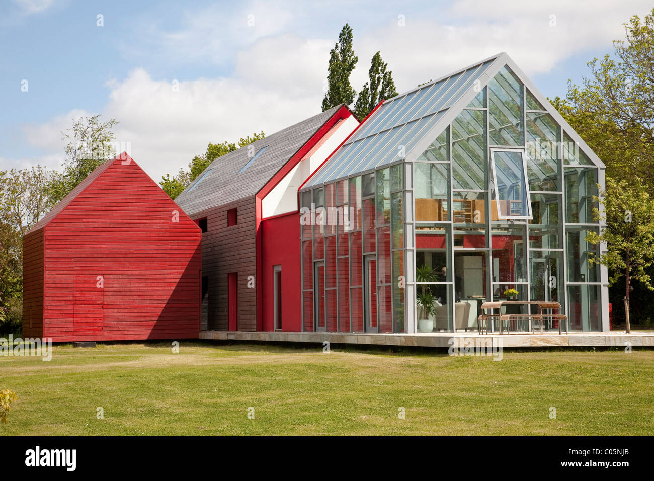 Moderne offene Scheune Rutschen Haus Suffolk England. Foto: Jeff Gilbert Stockfoto