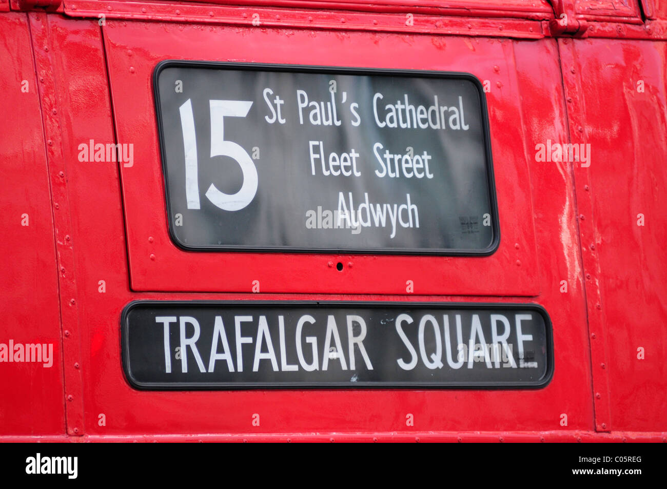 Detail eines Routemaster Double Decker Bus auf Geschichtsroute 15, London, England, UK Stockfoto