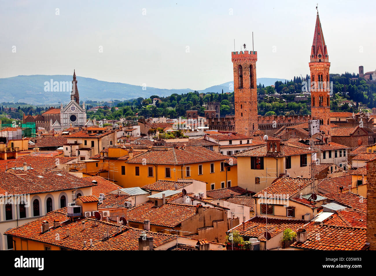 Badia Florentina Bargello Palast Basilica di Santa Croce Terrakotta Dächer Florenz Italien Stockfoto