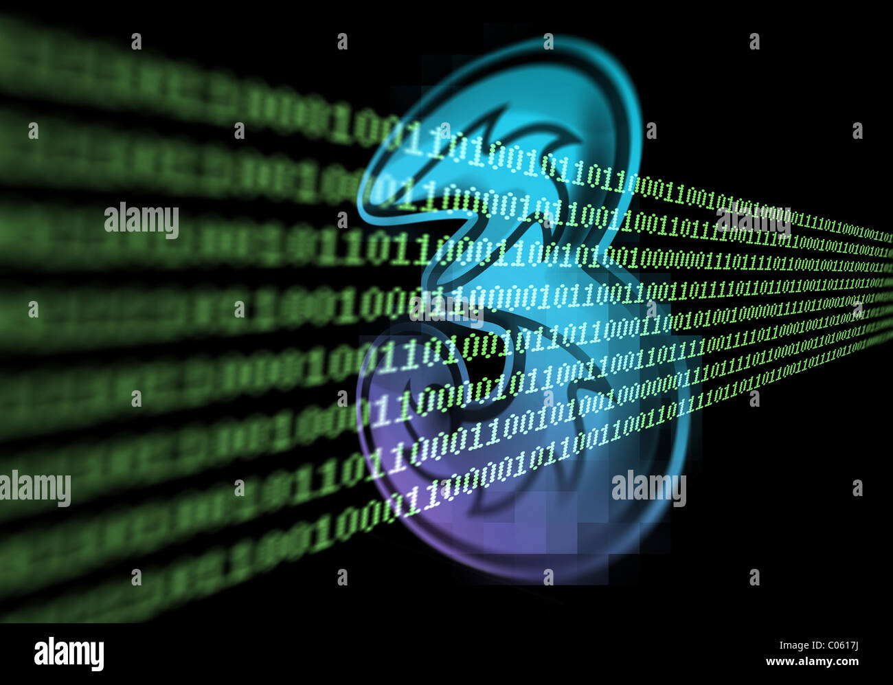 Foto-Illustration der 3 (drei) Mobile-Network-Logo mit Daten-Streams, Datennutzung, Daten Begrenzung darstellt gemischt Stockfoto