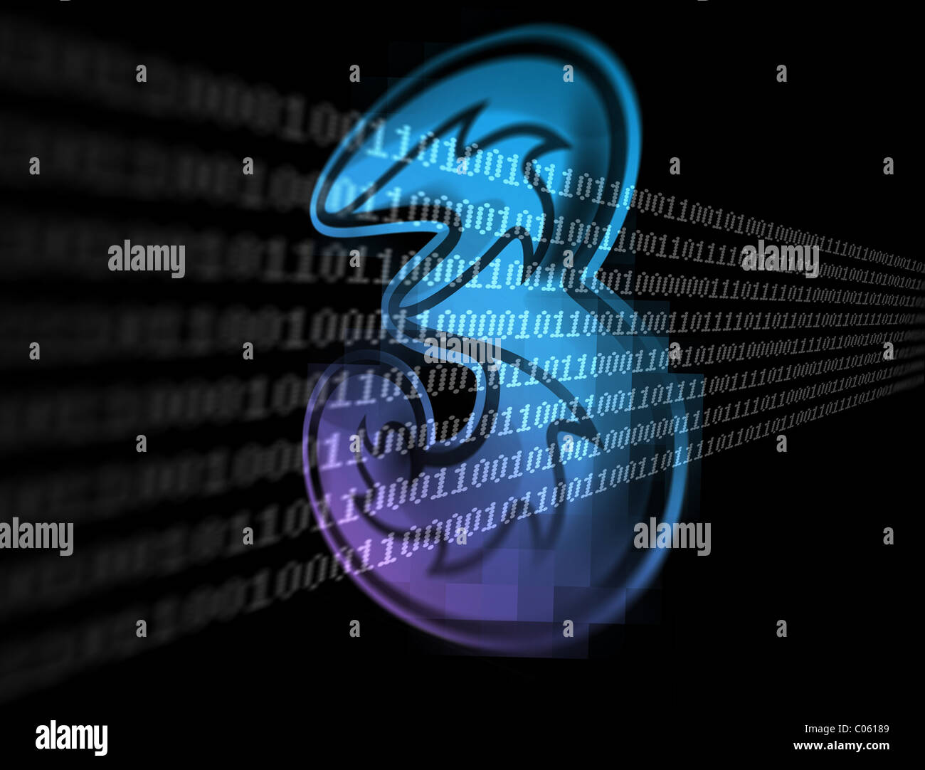 Foto-Illustration der 3 (drei) Mobile-Network-Logo mit Daten-Streams, Datennutzung, Daten Begrenzung darstellt gemischt Stockfoto