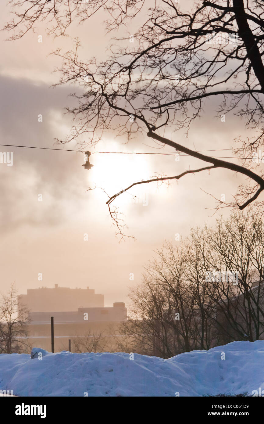 Sehr kalten Morgen Sonnenaufgang Stockfoto