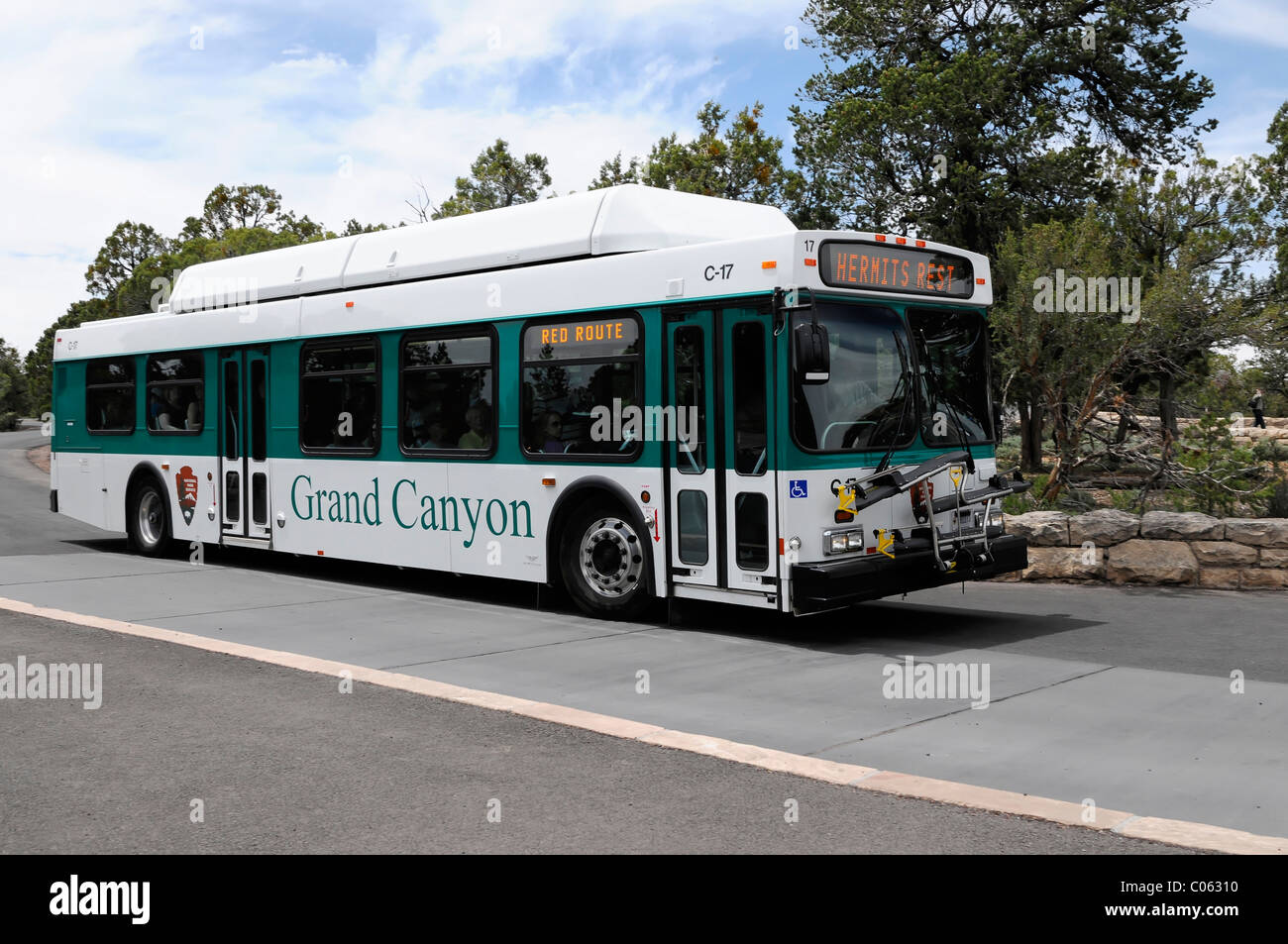 Shuttle-Bus, rote Route, Grand Canyon, Arizona, USA, Nordamerika Stockfoto