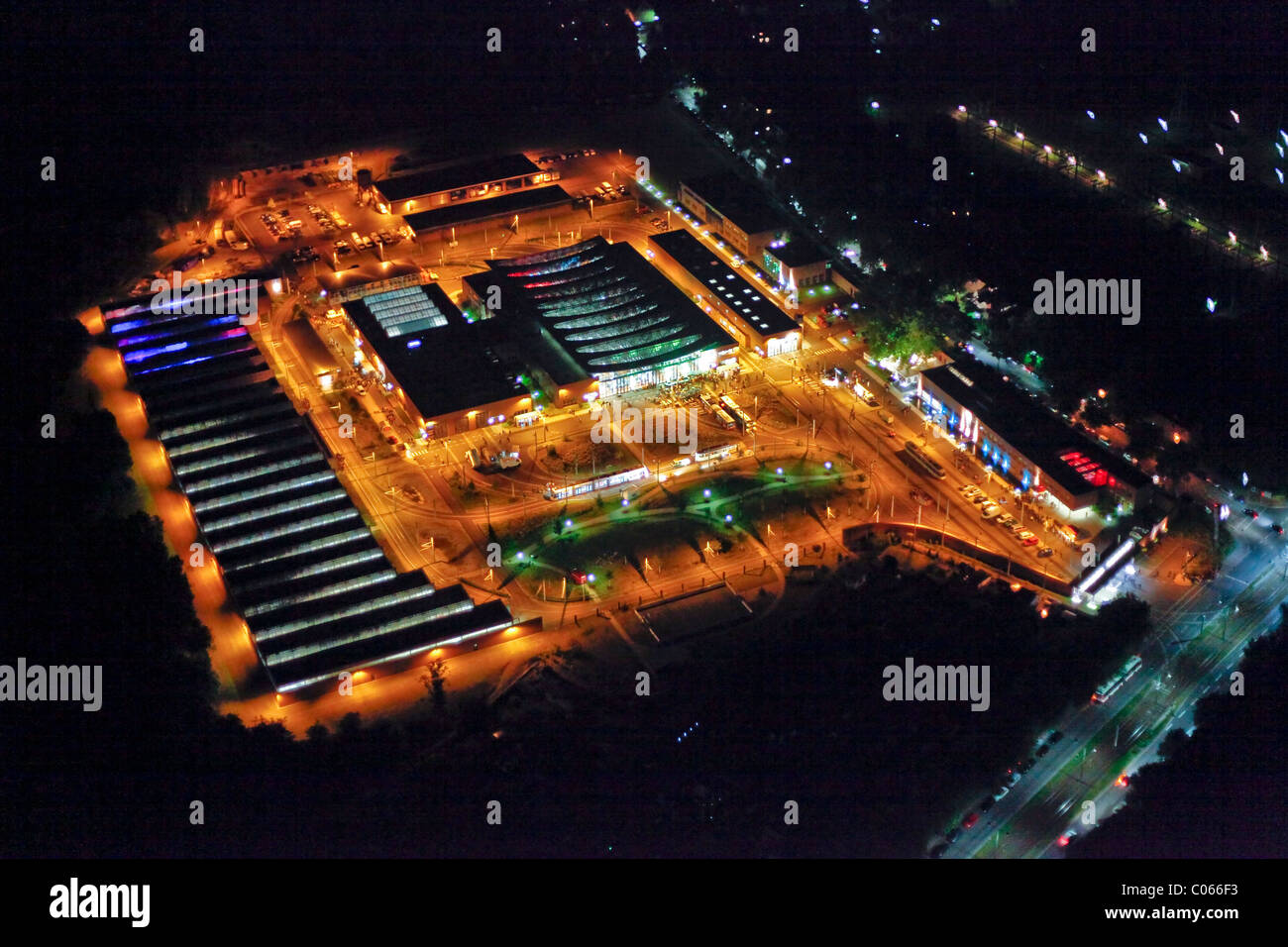 Luftaufnahme, Nacht erschossen, Dienstleistungen Straßenbahndepot, BOGESTRA öffentliche Verkehrsmittel, Engelsburg, Extraschicht 2010, Nacht der Industrie Stockfoto