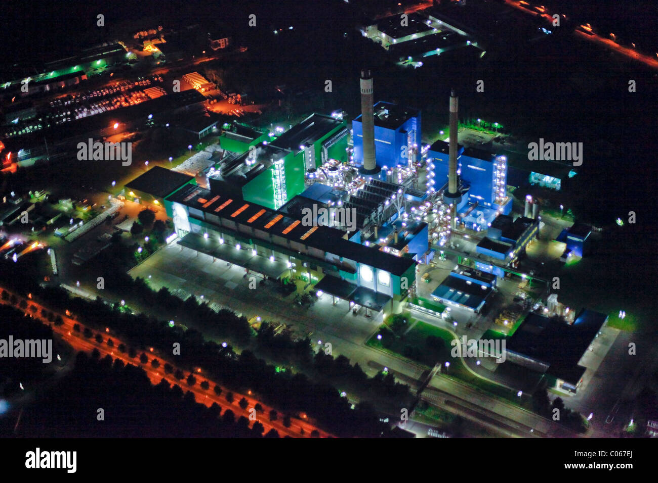 Luftaufnahme, AGR Herten-recycling-Anlage, Müllverbrennung, Herten, Extraschicht 2010, Nacht der Industriekultur, Sommer Stockfoto