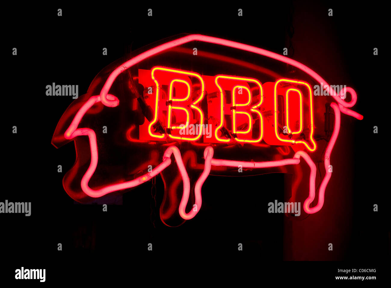 BBQ-Restaurant-Neon-Schild Stockfoto