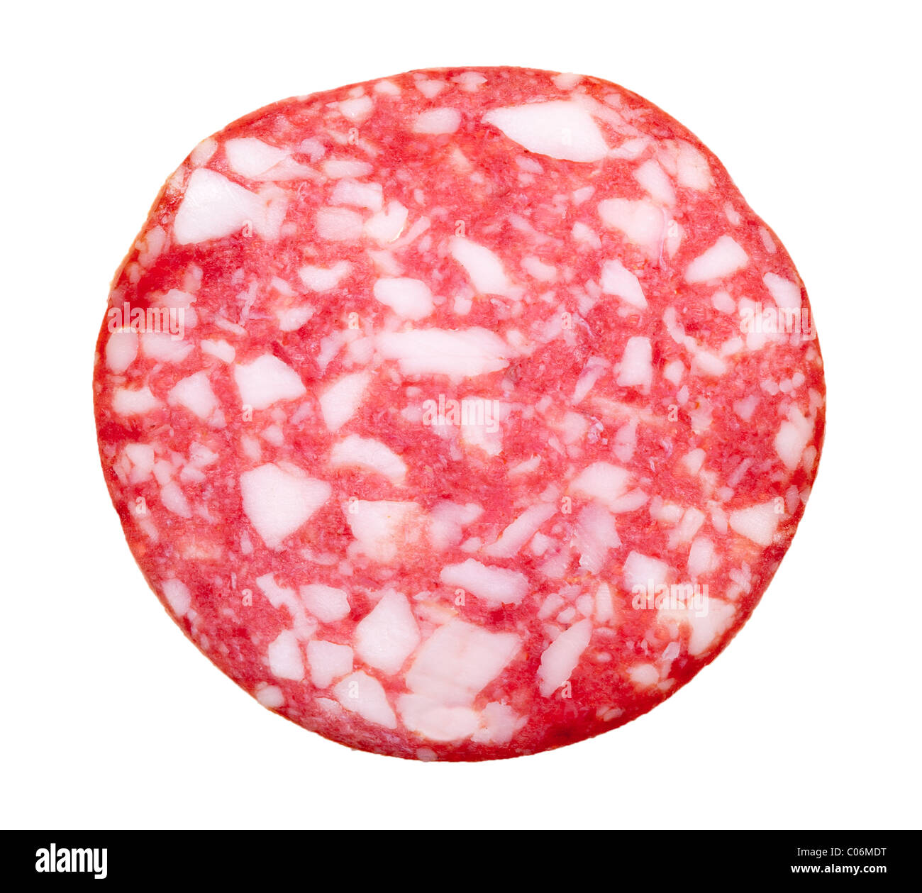 Scheibe Salami isoliert auf weißem Hintergrund Stockfotografie Alamy