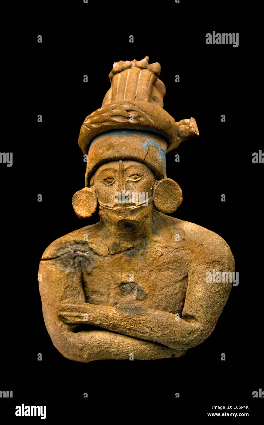 Maya Mexiko Männer Büste bemalte Keramik Kultur Maya Jaina 600 900 AD mesoamerikanischen Stil Stockfoto