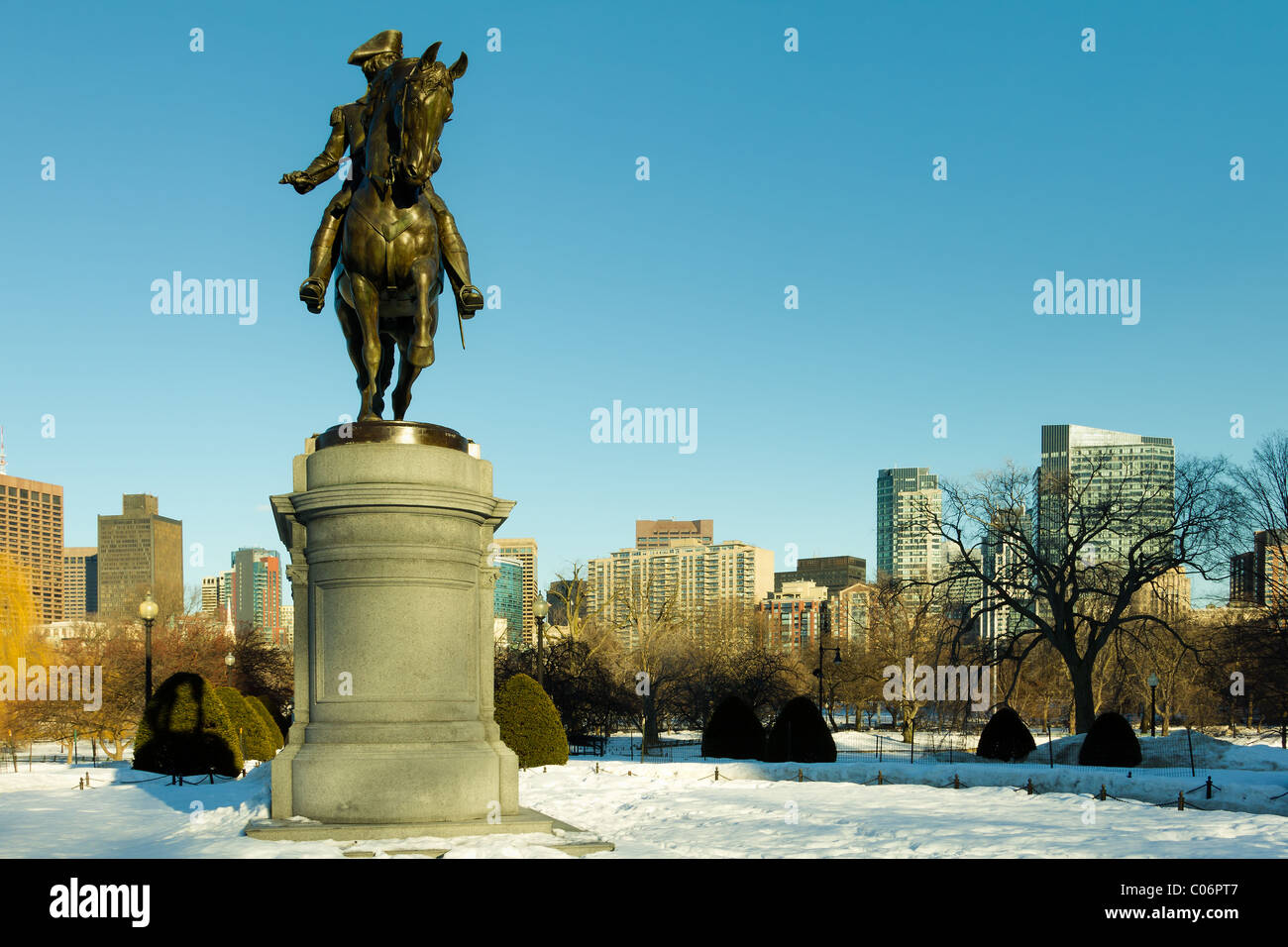 Boston Public Garden im Winter. Stockfoto