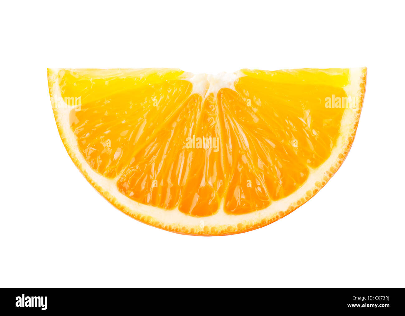 Ein Viertel der Orange isoliert auf weißem Hintergrund Stockfoto