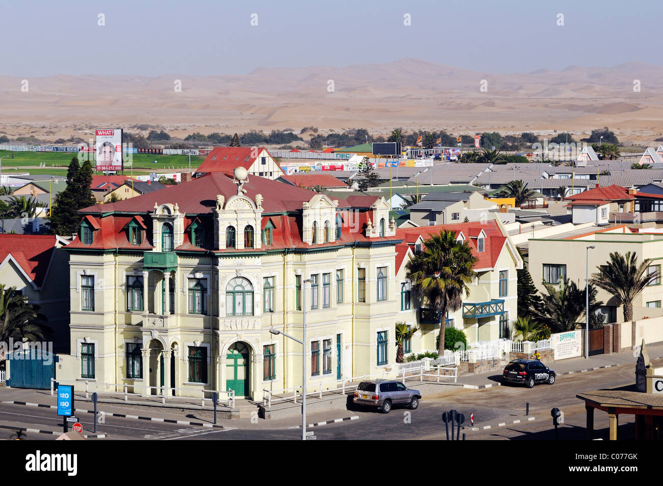 Sehen Sie sich auf dem Hohenzollern-Haus, Gebäude, Architektur aus der deutschen Kolonialzeit, Swakopmund, Erongo Region, Namibia, Afrika Stockfoto