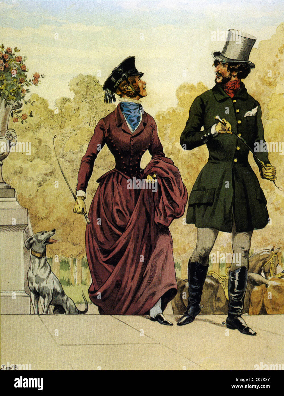 JOB (Jacques Onfroy de Breville) - französischer Illustrator (1858-1931) Modi Parisiennes: Kostüme de Cheval, mars 1844 Stockfoto