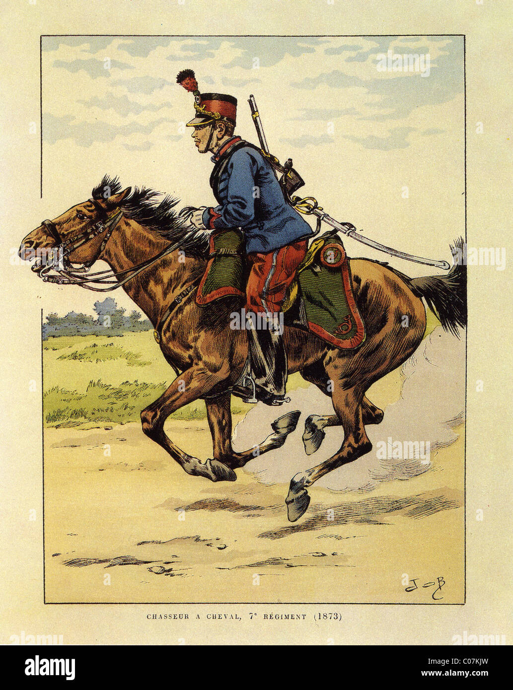 JOB (Jacques Onfroy de Breville) - französischer Illustrator (1858-1931) Chasseur À Cheval, 7 Eme Régiment 1879 Stockfoto