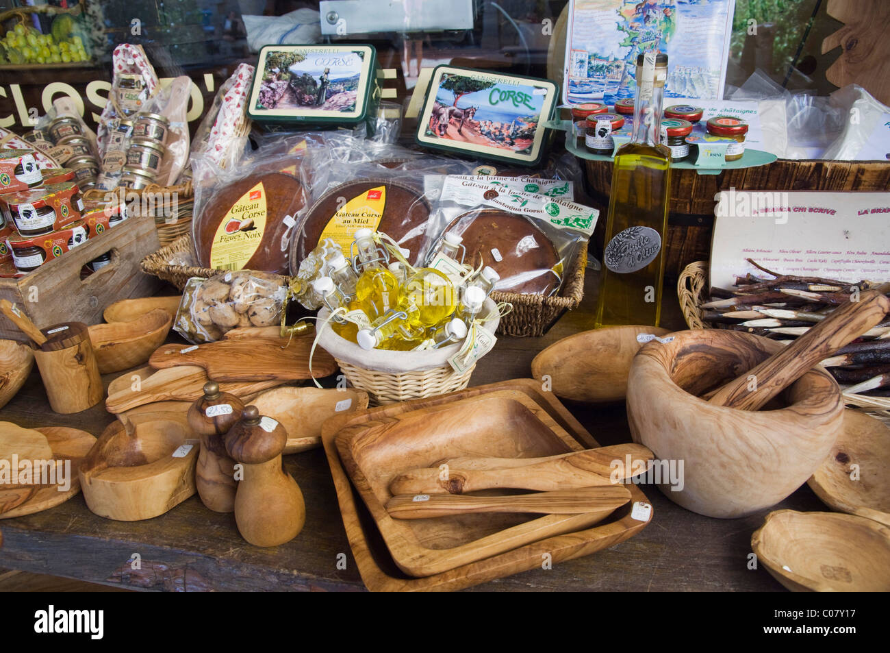 Souvenirs, Oliven Holz, Porto-Vecchio, Korsika, Frankreich, Europa Stockfoto