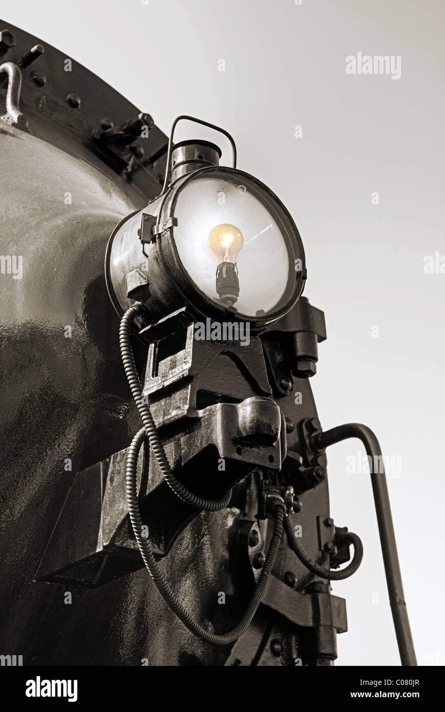 Beleuchtung von einer historischen Dampflokomotive Stockfoto