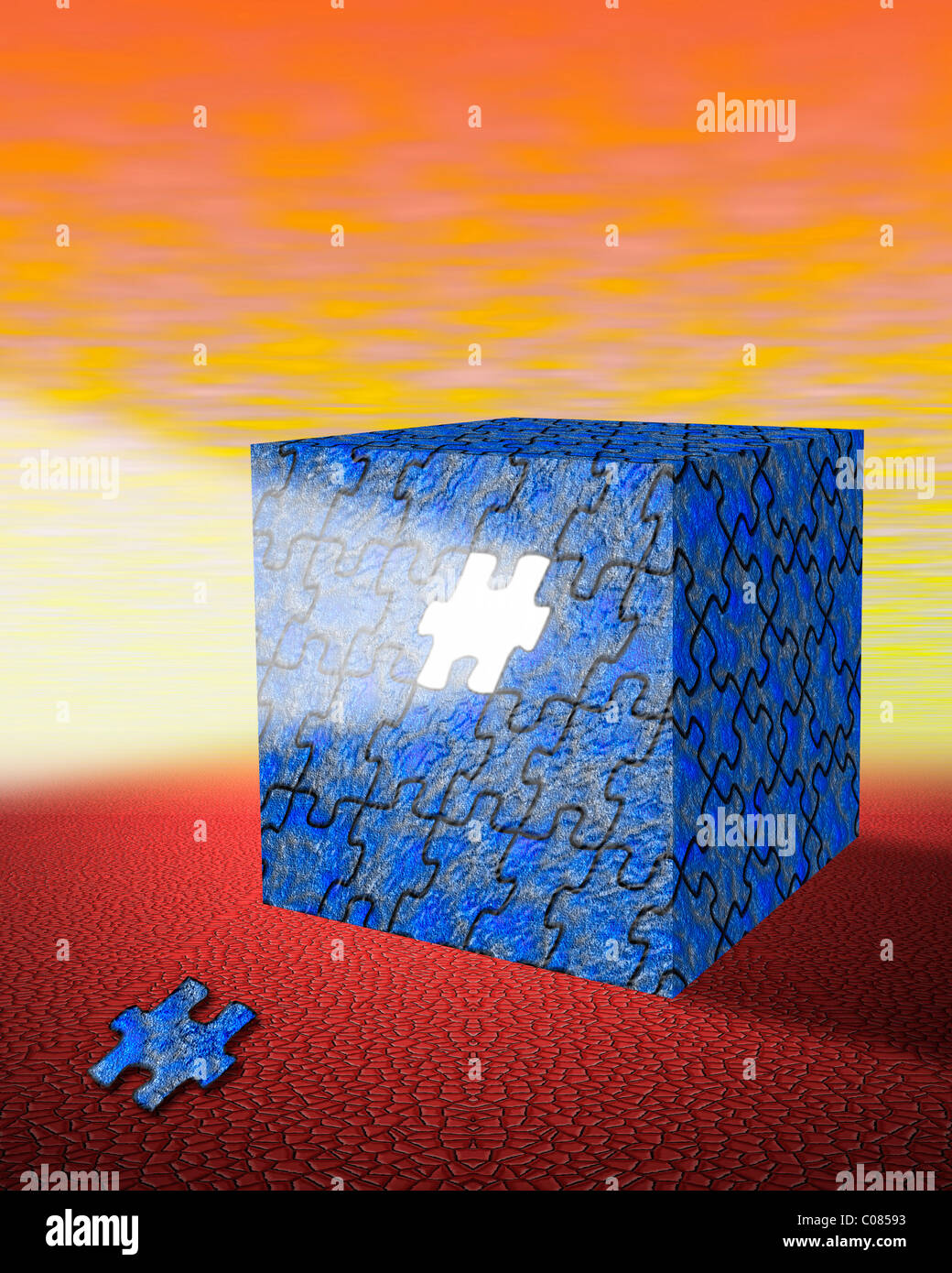 Ein Puzzle-Box mit einem fehlenden Stück Stockfoto