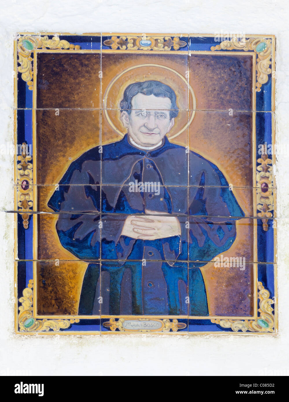 Keramische Fliesen von St. Giovanni Melchiorre Bosco 1815-1888. Italienischer katholischer Priester, Pädagoge und Schriftsteller. Stockfoto
