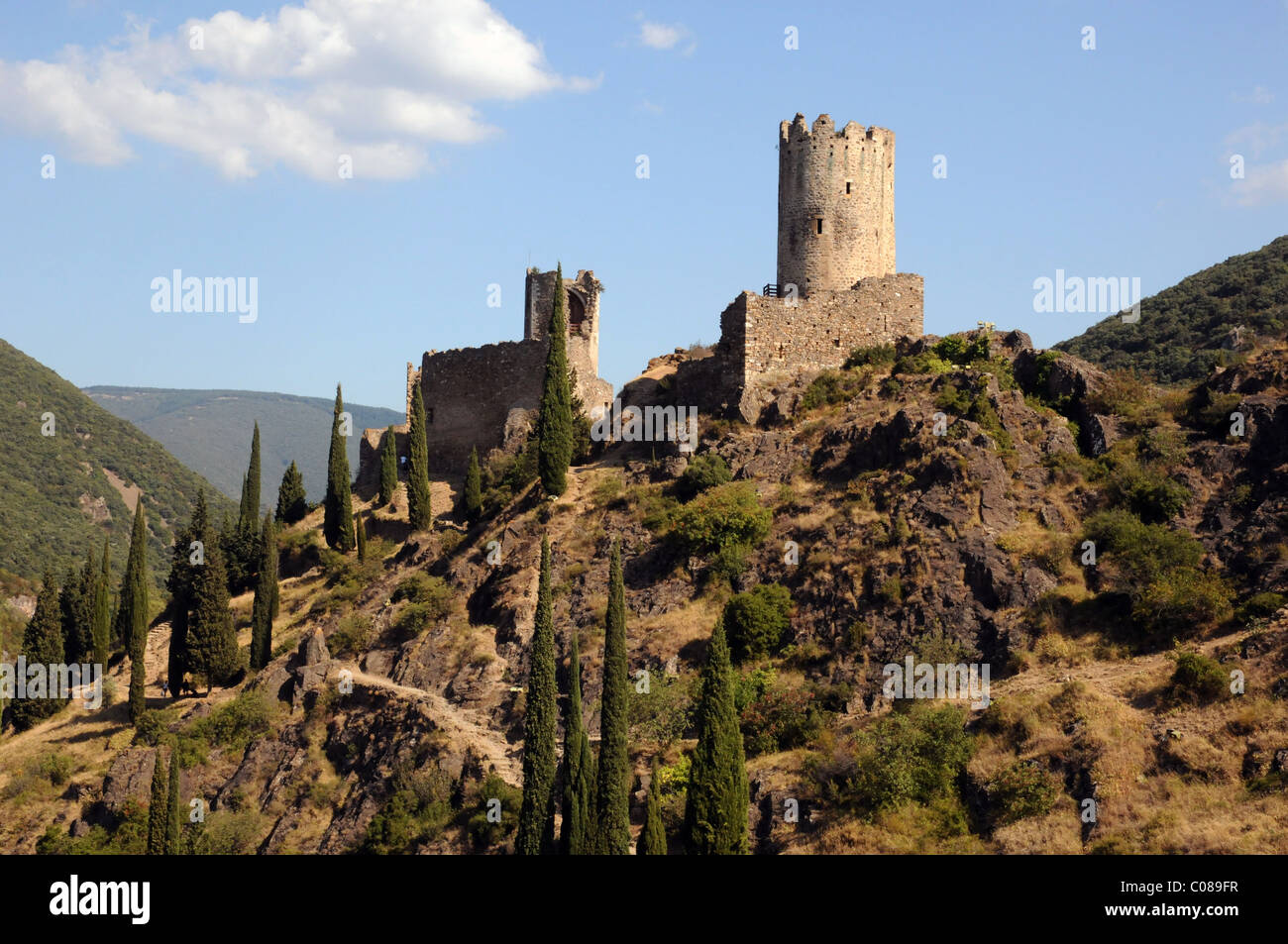 Katharer-Burg am Las Touren in La Montagne Noire, Aude, Frankreich Stockfoto