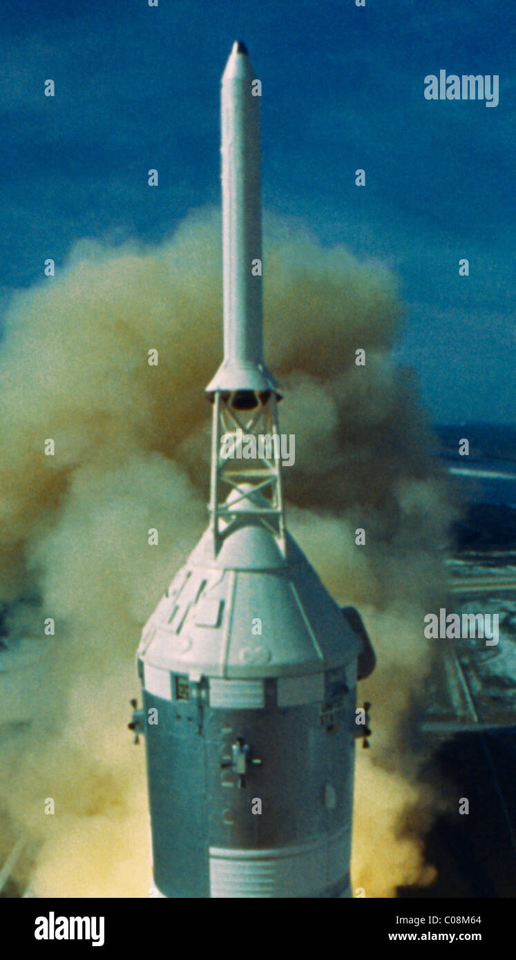 Saturn V Rocket startet von Pad A Launch Complex 39 im Kennedy Space Center mit Apollo 11 Mission First Moon Landing 16. Juli 1969 mit Astronauten Neil Armstrong, Edwin (Buzz) Aldrin und Michael Collins Stockfoto