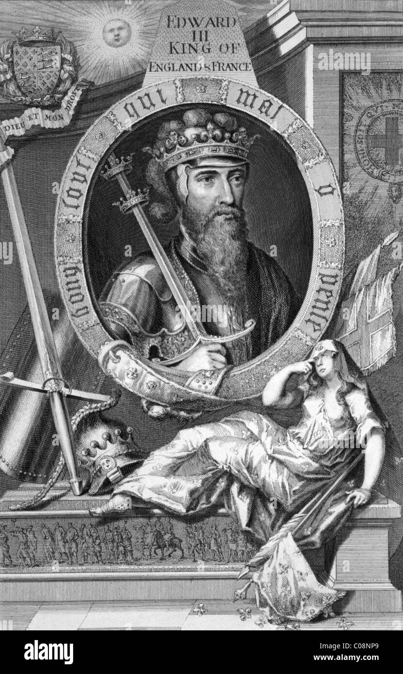 Eduard III. (1312-1377) auf Gravur aus den 1700er Jahren. Einer der erfolgreichsten englischen Monarchen des Mittelalters. Stockfoto