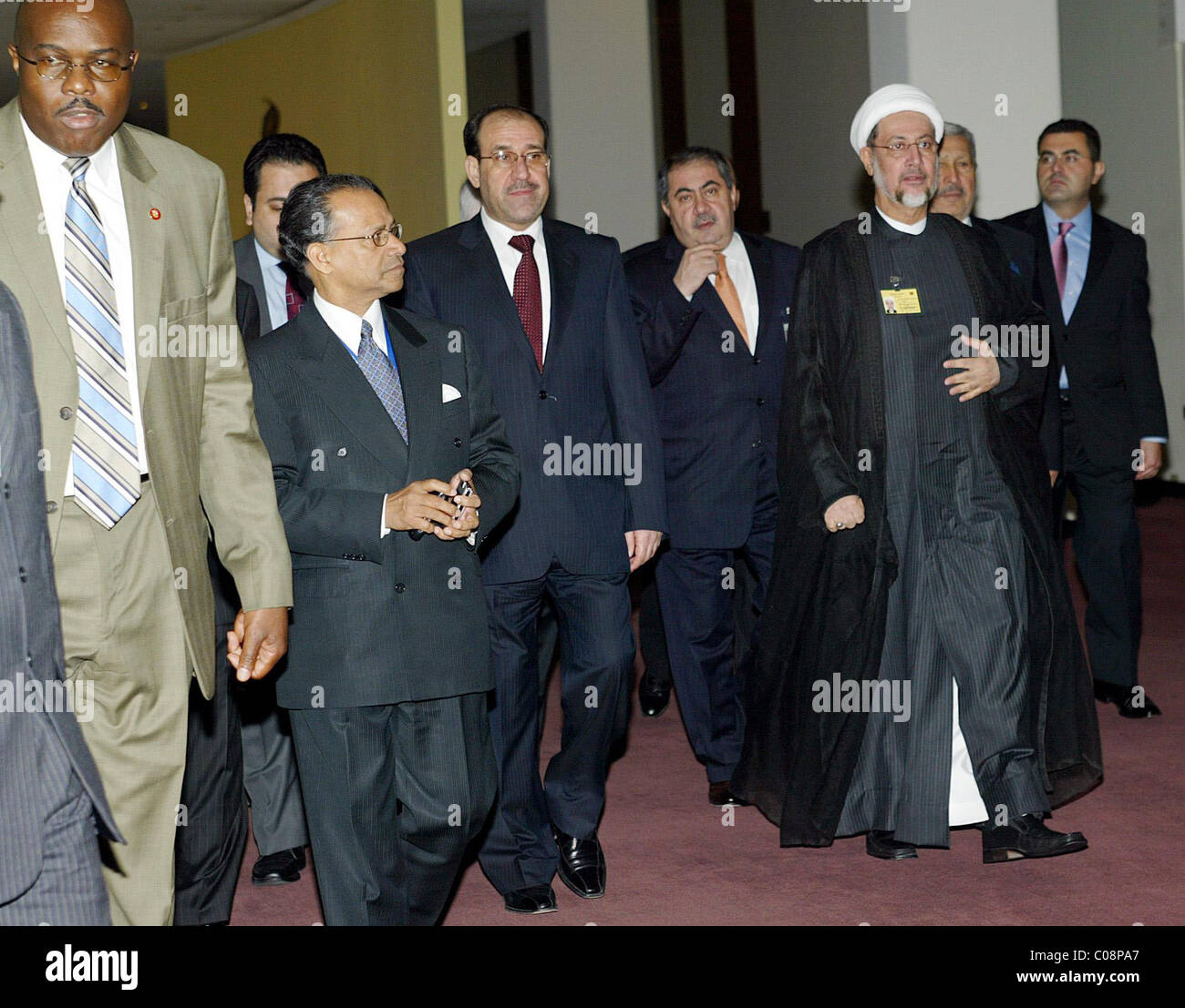 Nuri Kamel al-Maliki Ministerpräsident des Irak kommt bei der UN-Hauptsitz für High Level Meeting im Irak mit US-Außenministerin Stockfoto