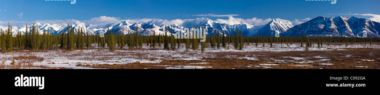 Panoramablick auf die Alaska Range Ausläufer in breiter Durchgang entlang der George Parks Highway, Yunan Alaska, Frühling Stockfoto