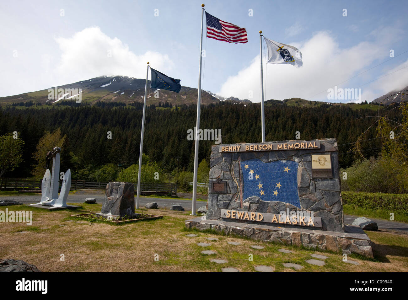 Blick auf Benny Benson Memorial, Seward, Kenai-Halbinsel Yunan Alaska, Frühling Stockfoto