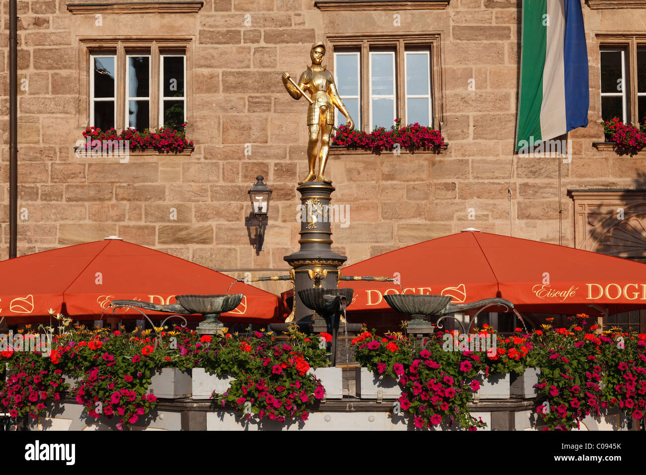 Markgraf Georg Fountain, Martin-Luther-Platz-Platz, Ansbach, Mittelfranken, Franken, Bayern, Deutschland, Europa Stockfoto