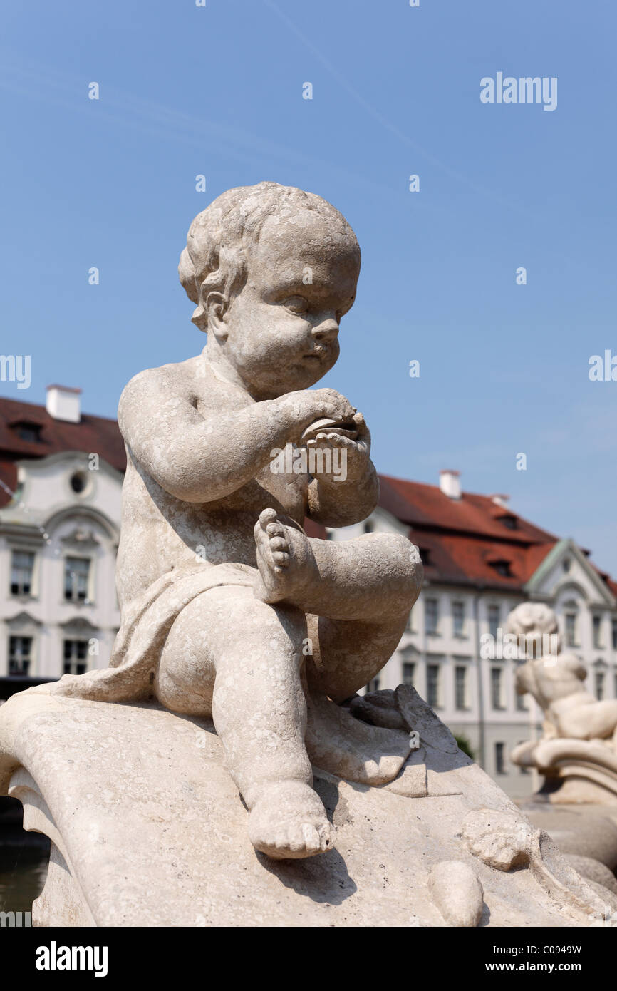 Detail der Marie Fountain in quadratischen Residenzplatz, Eichstätt, Altmühltal, Upper Bavaria, Bavaria, Germany, Europa Stockfoto