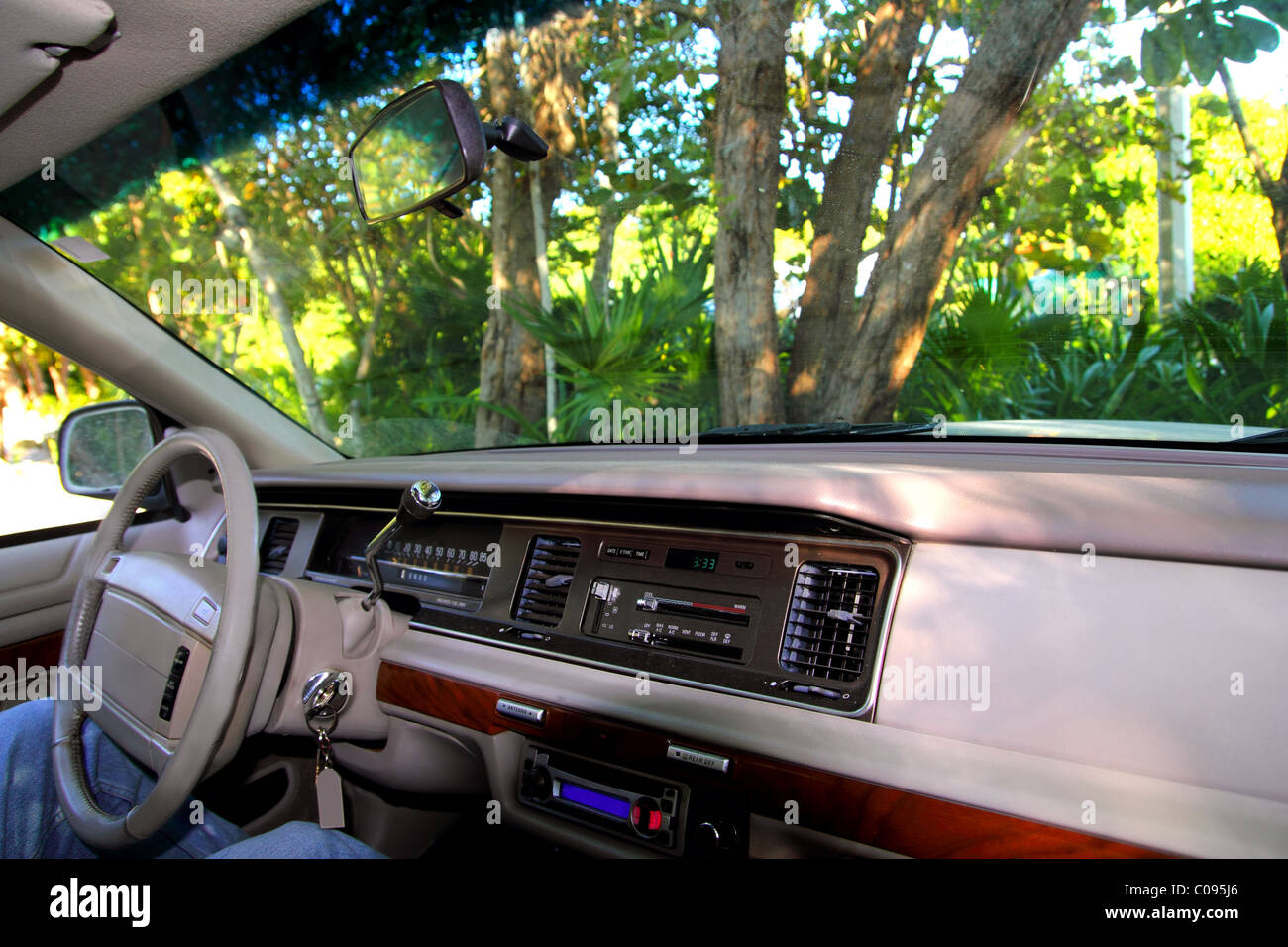 Auto Retro-Interieur in den Dschungel im Mayan Riviera Mexiko Stockfoto