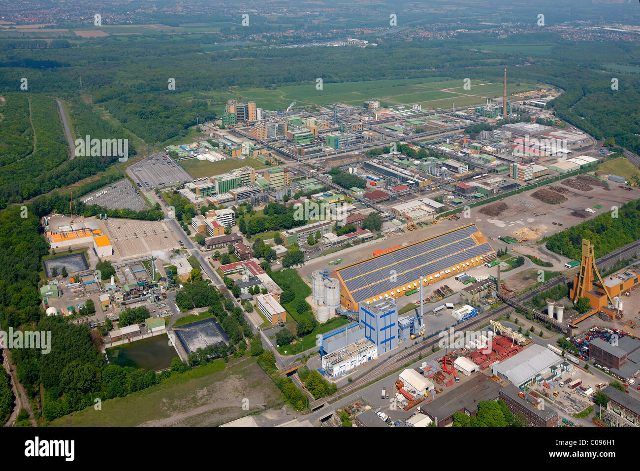 Luftbild, Gebäude der Schering AG, eine deutsche Pharma-Unternehmen, Bergkamen, Ruhrgebiet, Nordrhein-Westfalen Stockfoto