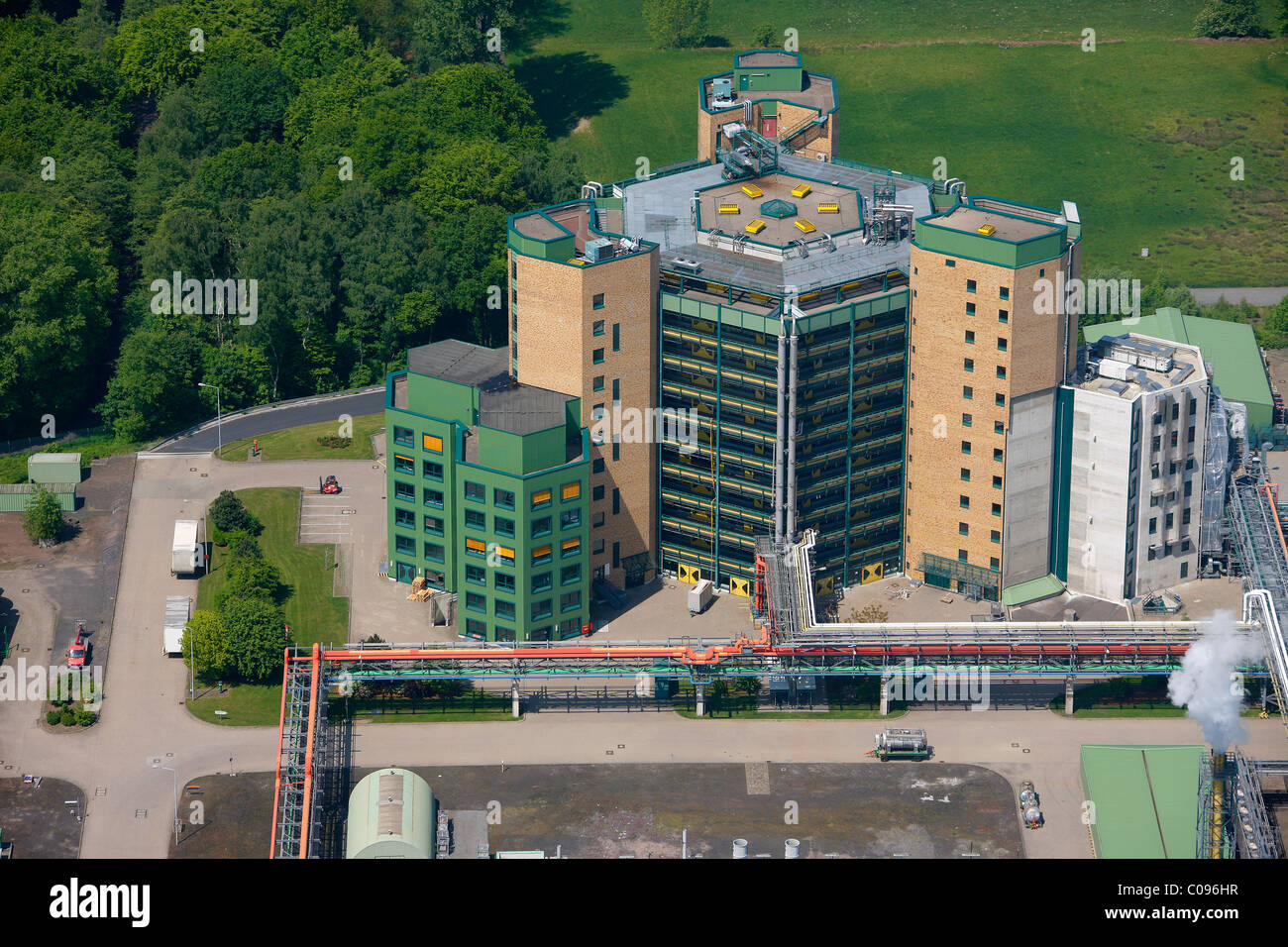 Luftbild, Gebäude der Schering AG, eine deutsche Pharma-Unternehmen, Bergkamen, Ruhrgebiet, Nordrhein-Westfalen Stockfoto