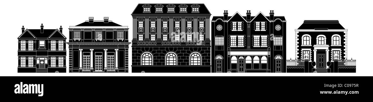 Eine sehr intelligente teuer luxuriöse Reihe von georgischen, edwardianischen und viktorianischen Häusern und anderen Gebäuden Stockfoto