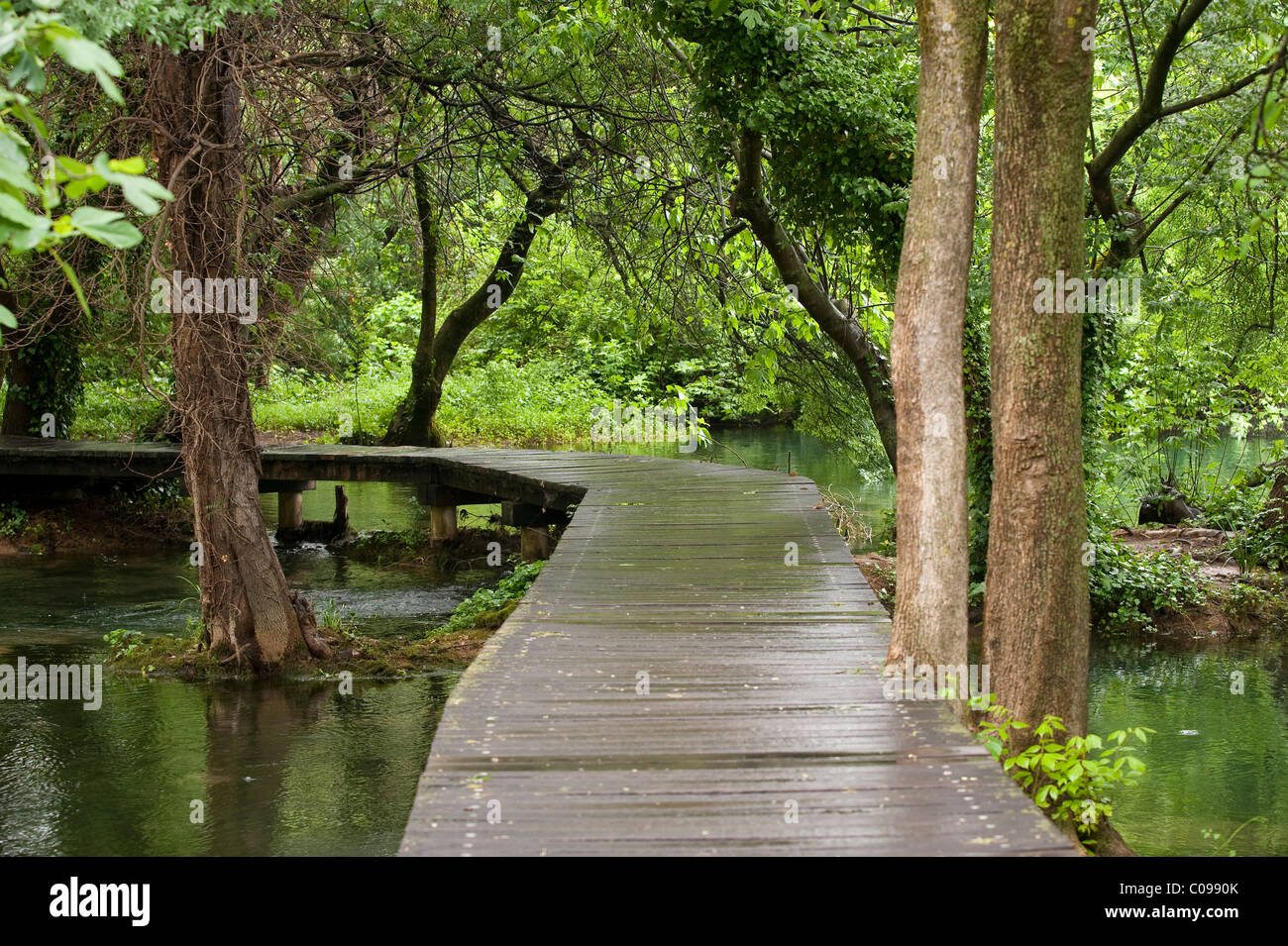 Holzbrücke in die Nationalparks Krka, Sibenik-Knin County, Kroatien, Europa Stockfoto