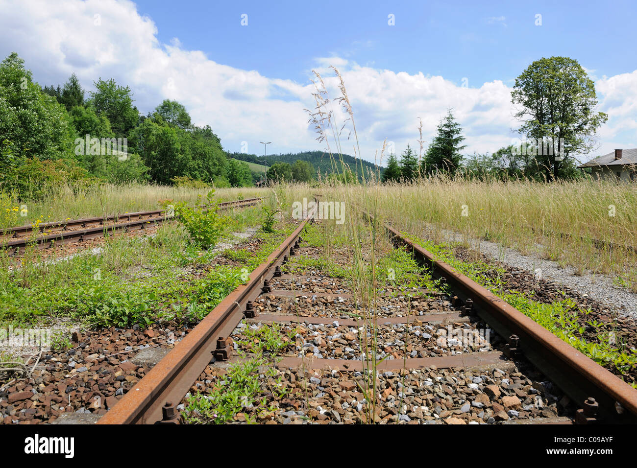 Stillliegende Bahnstrecke, Kaumberg, Triestingtal, Niederösterreich, Europa Stockfoto