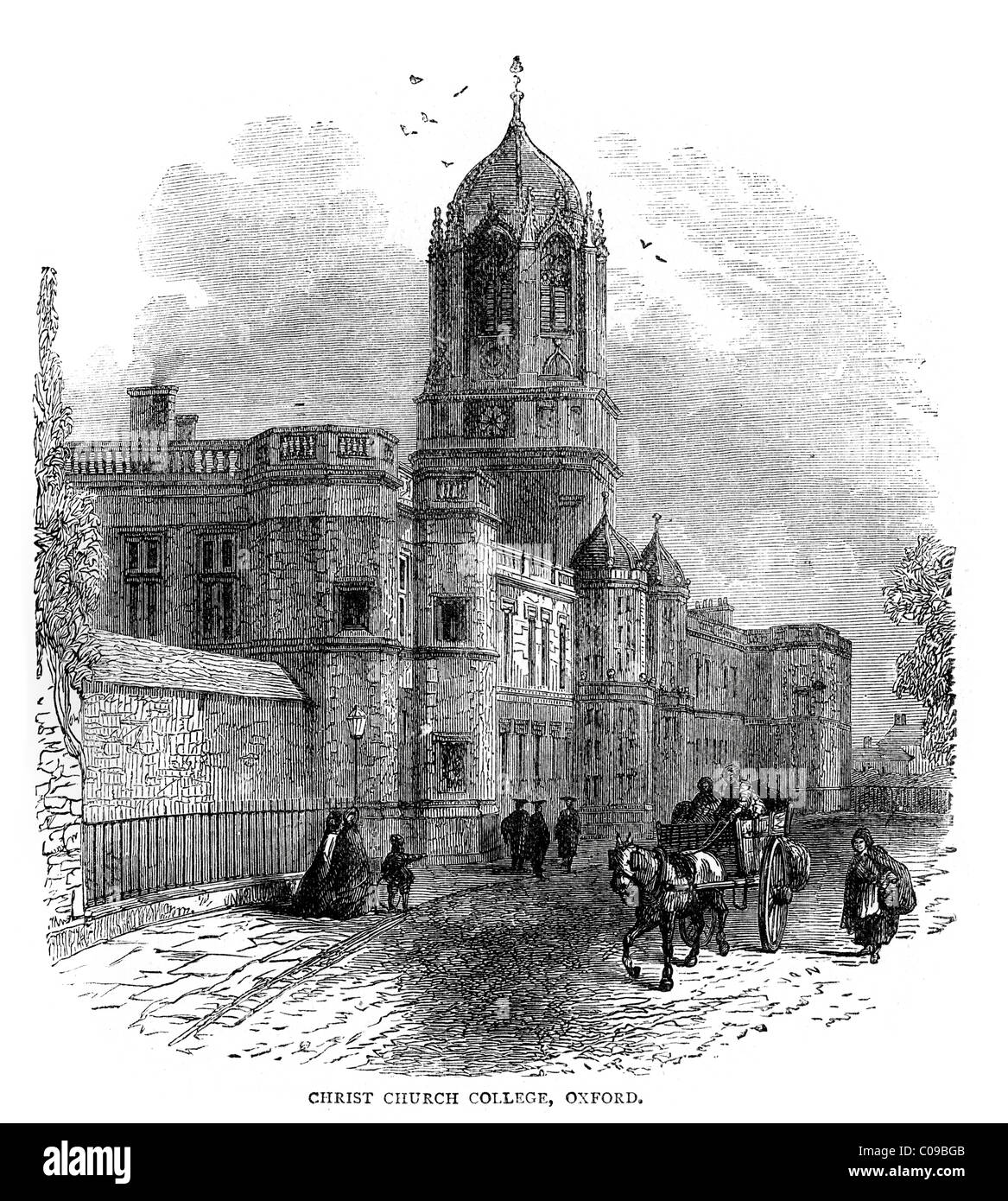 Vintage Gravur von Christ Kirche College in Oxford im 19. Jahrhundert Stockfoto